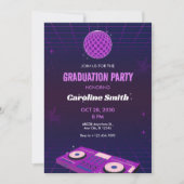 LILA RETRO NIGHT DJ DISCO BALL GRADUATION PARTEI EINLADUNG (Vorderseite)