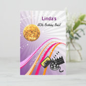 lila Retro-Party Einladung der 80er Jahre (Stehend Vorderseite)