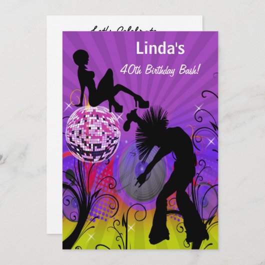 lila Retro-Party Einladung der 80er Jahre (Vorne/Hinten)