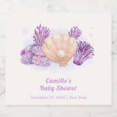 Lila Retro Pearl Seashell Baby Dusche Schaumweinetikett (Einzelnes Label)