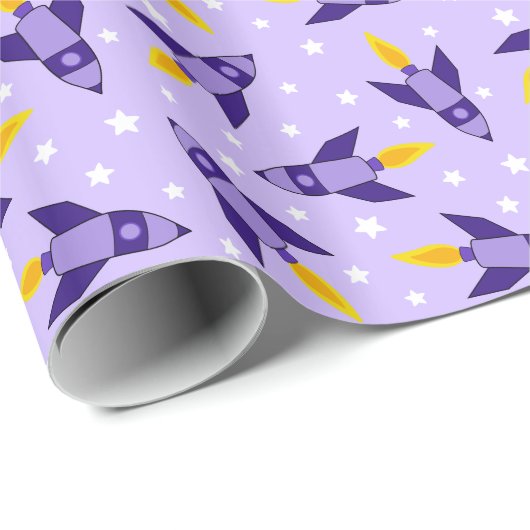 Lila Retro-Raketenabwickelpapier Geschenkpapier (Rolleneckpunkt)