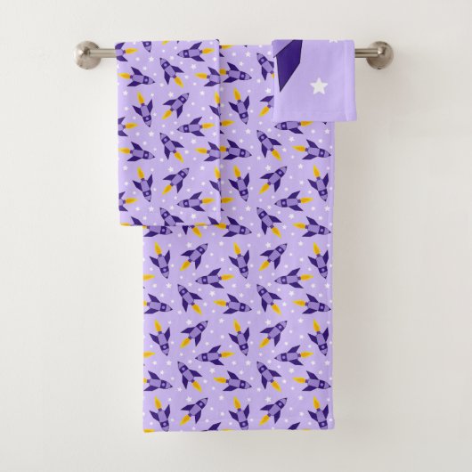 Lila Retro-Raketentuch-Set Badhandtuch Set (Insitu)