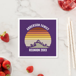 Lila Retro-Sonnenuntergang-Berg-Kundengeburtstagsf Serviette