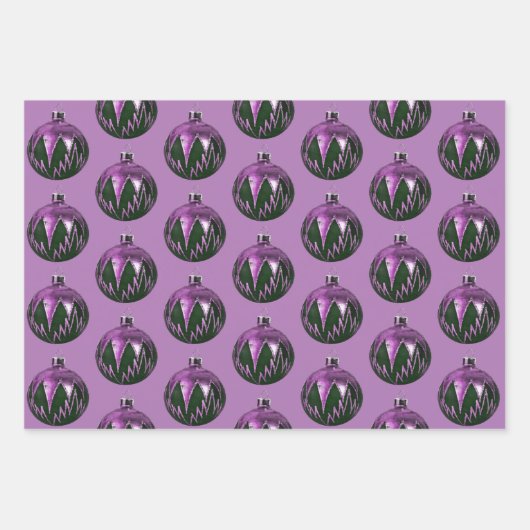 Lila Retro-Style Weihnachtskunstpapier Geschenkpapier Set (Vorderseite)