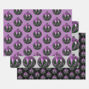 Lila Retro-Style Weihnachtskunstpapier Geschenkpapier Set