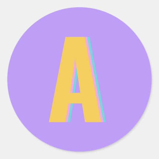 Lila Retro Typografie Monogramm Runder Aufkleber (Vorderseite)