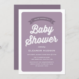 Lila Retro Typografie Script Classic Baby Shower Einladung