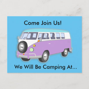 Lila Retro Van Camping Trip Einladung Postkarte