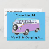 Lila Retro Van Camping Trip Einladung Postkarte (Vorne/Hinten)