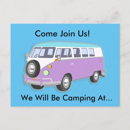 Lila Retro Van Camping Trip Einladung Postkarte (Vorderseite)