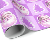 Lila Retro Weihnachtsbaum Kariert Geschenkpapier (Rolleneckpunkt)