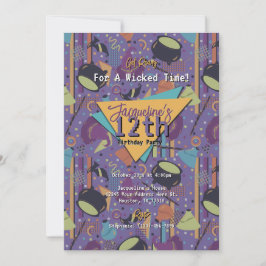 Lila Retro Witchy Halloween Geburtstagseinladung Einladung