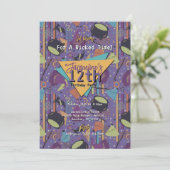 Lila Retro Witchy Halloween Geburtstagseinladung Einladung (Stehend Vorderseite)