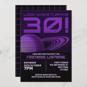 Lila Retrowave 30. Geburtstag Party Einladung (Vorne/Hinten)