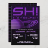 Lila Retrowave Überraschung Geburtstagsparty Einla Einladung (Vorne/Hinten)