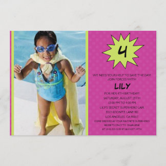 Lila Rett des Day Superhero Foto Geburtstagsparty Einladung