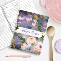 Lila Rezept Kochbuch floral Aquarell vintage