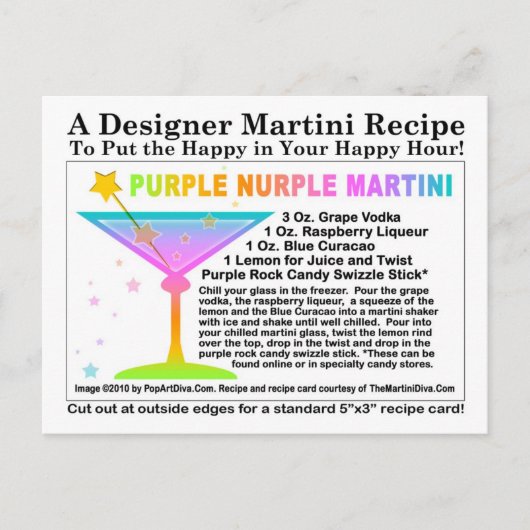 Lila Rezept Nurple Martini Postkarte (Vorderseite)