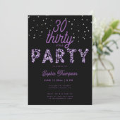 Lila Rhinestones Kalligraphie Moderne 30 Geburtsta Einladung (Stehend Vorderseite)