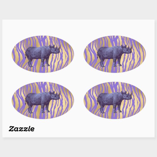 Lila Rhinoceros Ovaler Aufkleber (Blatt)