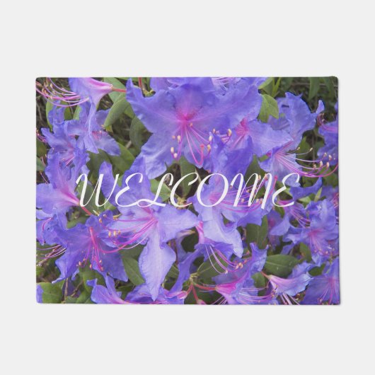 Lila Rhododendron-Blume Willkommen Fußmatte (Vorderseite)