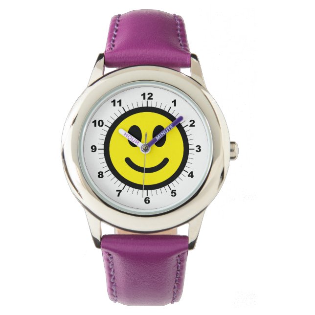 Lila Ribb mit anpassbarem Happy Face Armbanduhr (Vorderseite)