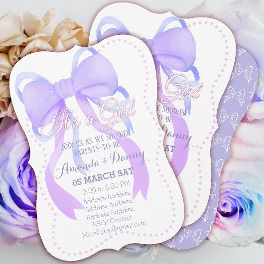 Lila Ribbon-Babydusche Feiertagskarte