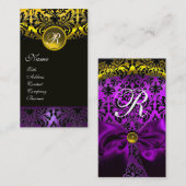 LILA RIBBON BLACK GOLD YELLOW DAMASK MONOGRAMM VISITENKARTE (Vorne/Hinten)