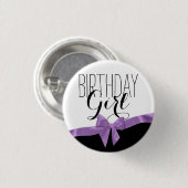 Lila Ribbon Bow Birthday Girl Button (Vorne & Hinten)