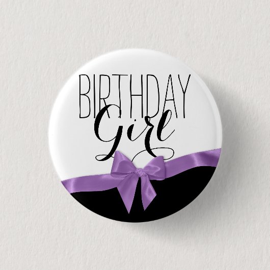 Lila Ribbon Bow Birthday Girl Button (Vorderseite)
