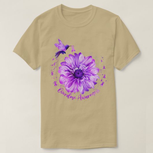 Lila Ribbon Hummingbird Sonnenblumen Überdosierung T-Shirt (Design vorne)