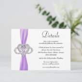 Lila Ribbon Infinity Heart Wedding Details Begleitkarte (Stehend Vorderseite)
