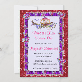 Lila Ribbon Red Glitzer Royal Princess Birthday Einladung