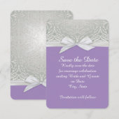 Lila Ribbon/SilberspitzenDamast Save the Date (Vorne/Hinten)