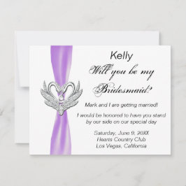 Lila Ribbon Silver Swans Bridesmaid Card Einladung