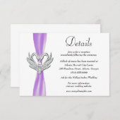 Lila Ribbon Silver Swans Hochzeitdetails Begleitkarte (Vorne/Hinten)