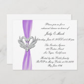 Lila Ribbon Silver Swans Probe Dinner einladen Einladung (Vorne/Hinten)