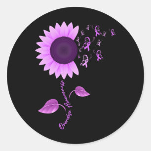 Lila Ribbon Sonnenblumen Schmetterling Überdosieru Runder Aufkleber