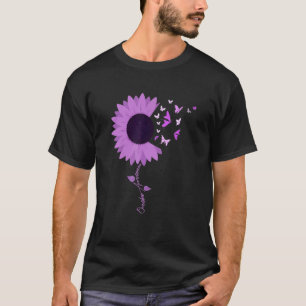 Lila Ribbon Sonnenblumen Schmetterling Überdosieru T-Shirt
