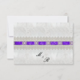 Lila Ribbon, White Satin Wedding RSVP Karte