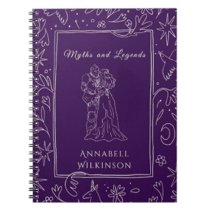 Lila Ritter und Prinzessin Fantasy Blumen Linienku Notizblock