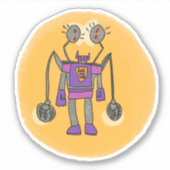 Lila Robot Comic Book Style Sticker (Vorderseite)