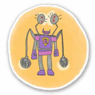 Lila Robot Comic Book Style Sticker