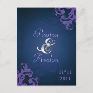 Lila Rollen Blau Save the Date Postkarte