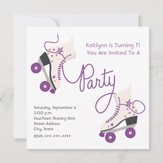 Lila Roller Disco Skate Party Einladung (Vorderseite)