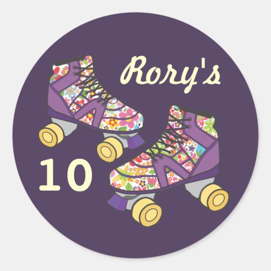Lila Roller Skate Roller Skaten Party Sticker (Vorderseite)