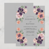 Lila romantische Blumenehe Einladung (Vorne/Hinten)