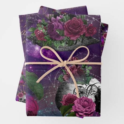 Lila romantische Gotische Hexe und Rose Geschenkpapier Set (Beispiel)