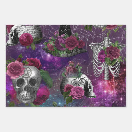 Lila romantische Gotische Hexe und Rose Geschenkpapier Set