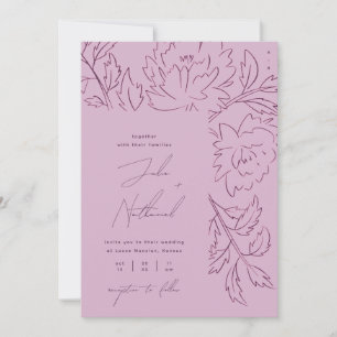 Lila Romantische Handgezeichnete Florale Hochzeit Einladung